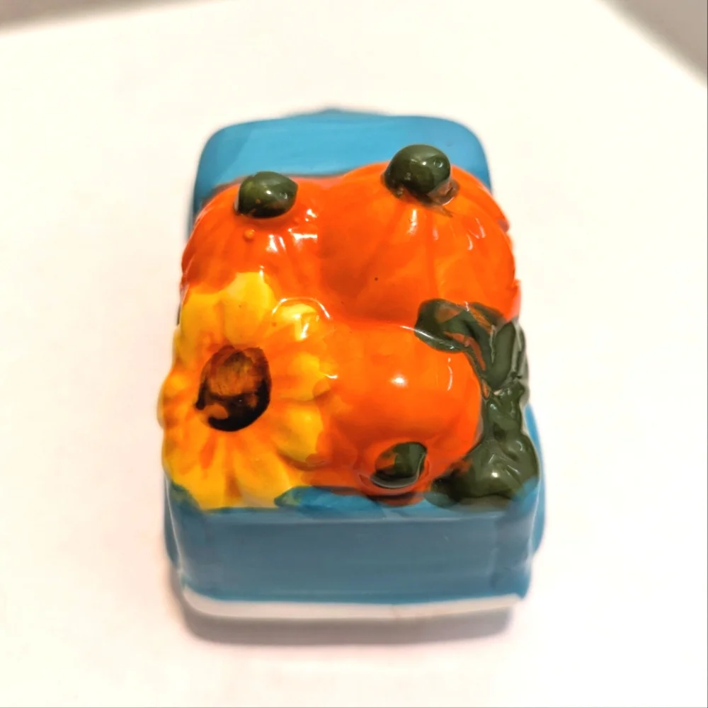 Teal Ceramic Truck with Pumpkins